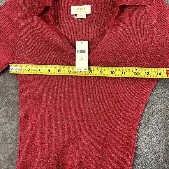 Maeve Anthropologie Blouse Womens XS Red Sparkle Cropped Holiday NWT - Picture 9 of 10